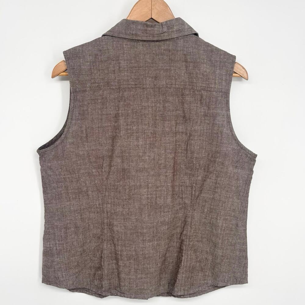 Croft & Barrow 100% Cotton Brown Sleeveless Button-Down Shirt Size L - Picture 2 of 5